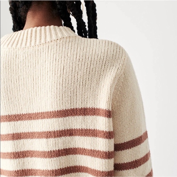 Faherty Cuddle Striped Crew Sweater Chai Stripe Cream Brown Knit Medium Rare - Picture 4 of 11